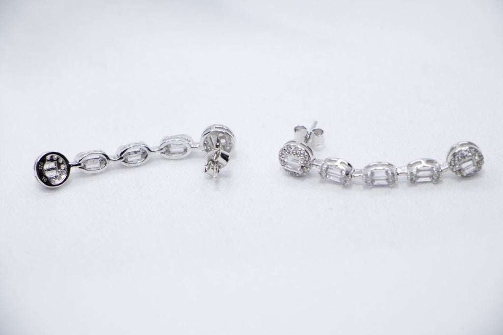 Chain Drop Earrings with Cubic Zirconia with Silver Minimalist Jewelry for Women, front sides view.