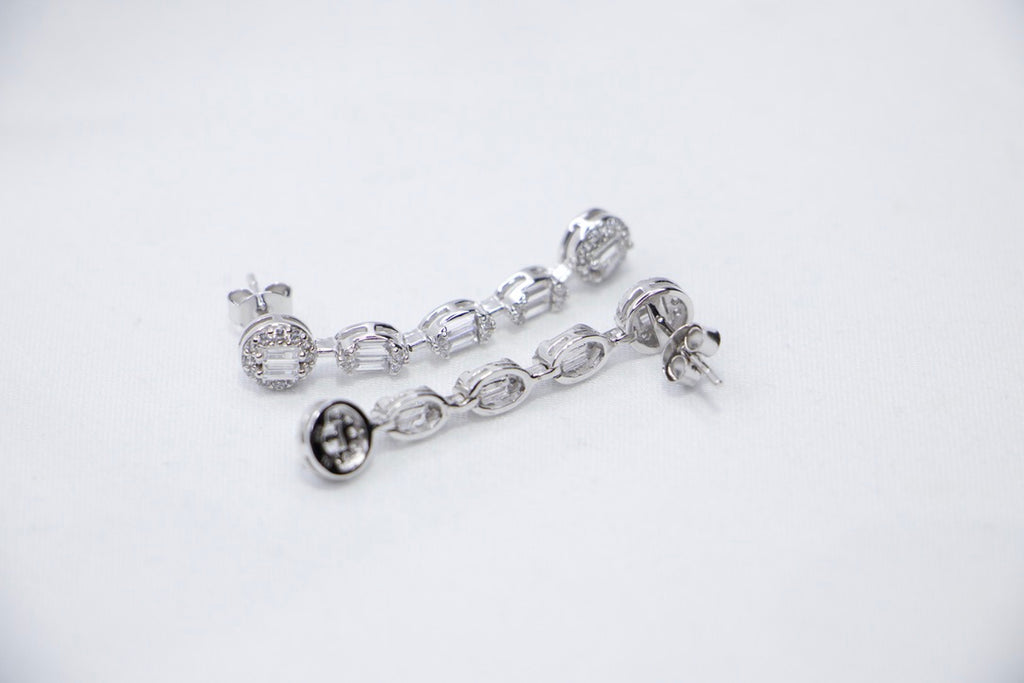 Chain Drop Earrings with Cubic Zirconia with Silver Minimalist Jewelry for Women, front side view.