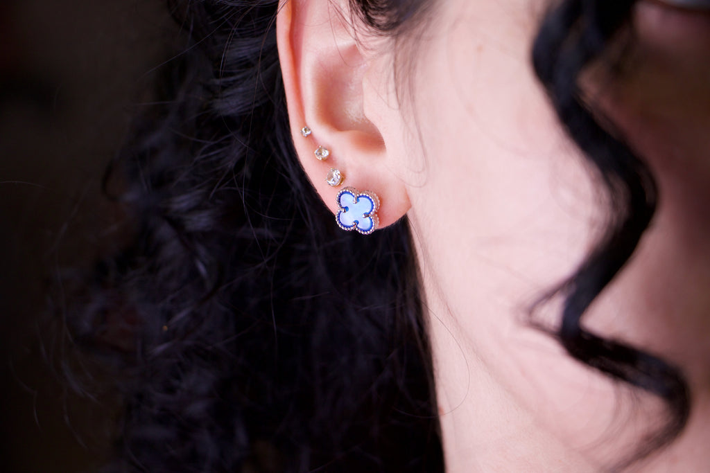 Blue Clover Stud Earring