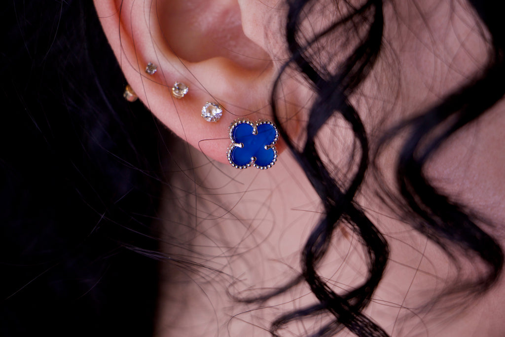 Blue Clover Stud Earring