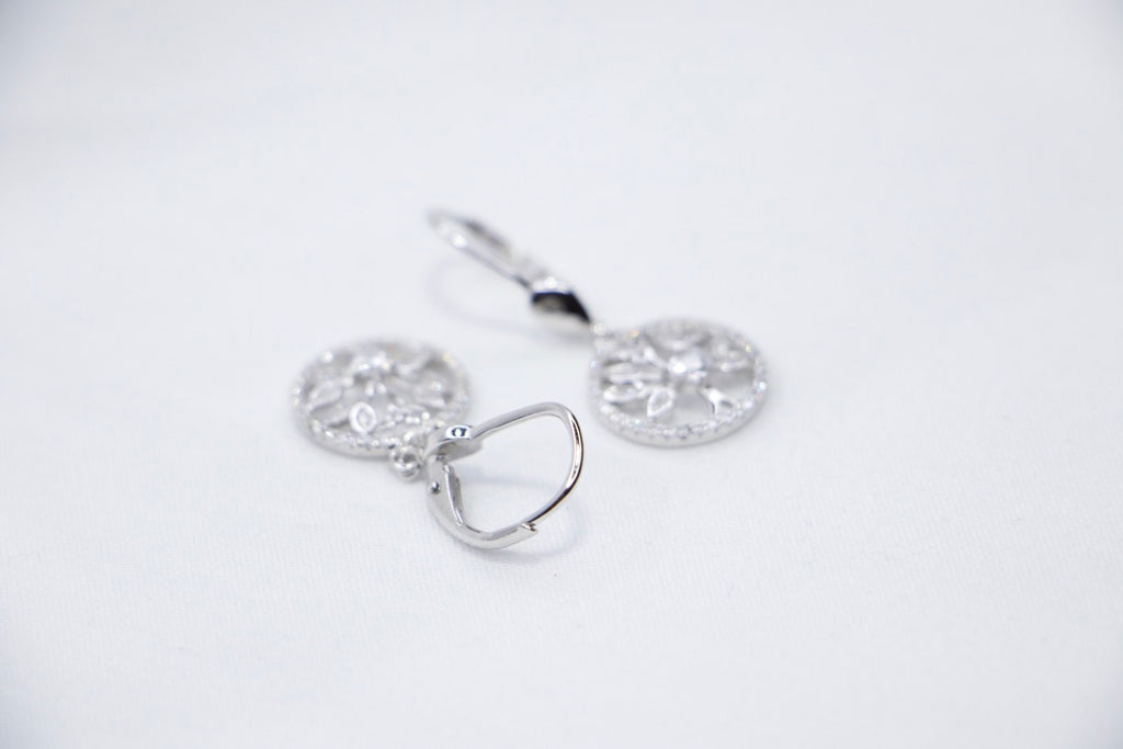 Tree of Life Drop Earrings with Cubic Zirconia with Sterling Silver Design Jewelry for Women side view. 