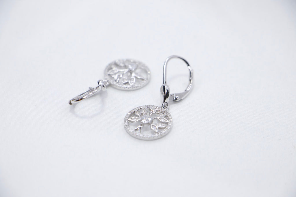 Tree of Life Drop Earrings with Cubic Zirconia with Sterling Silver Design Jewelry for Women sides view. 