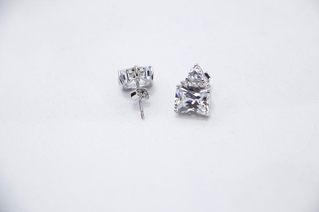 Triple Stone Cubic Zirconia Stud Earrings with Sparkling Statement Jewelry for Women back view.